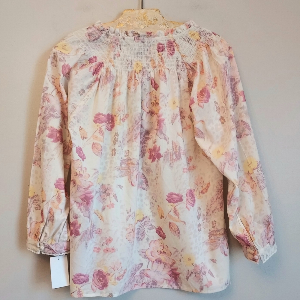 Paige Jungle Cat Floral Cat Floral Popover Blouse Top Small - Picture 10 of 16